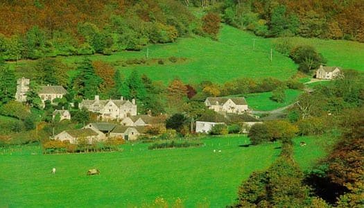 The Owlpen valley with its cottages in early autumn